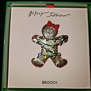 Betsey Johnson Silver Gingerbread Brooch with Colorful Lights NIB